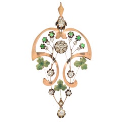 Russian Demantoid Garnet Diamond Gold Pendant