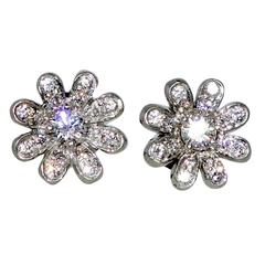 Small Diamond Platinum Flower Earrings