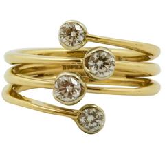 1990s Classic Diamond Gold Four Band Bypass Ring