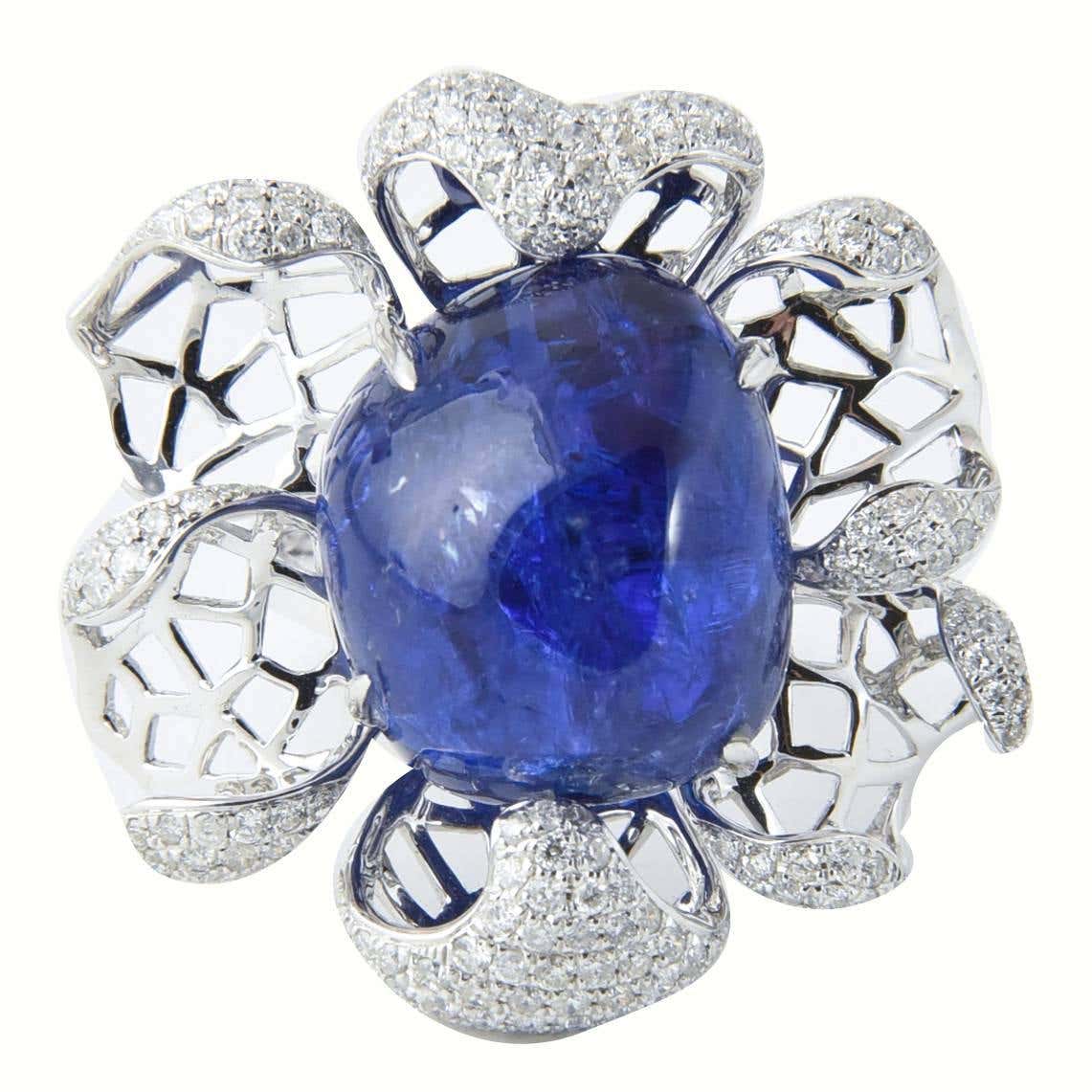 Modern Large Tanzanite Diamond Gold Flower Statement Ring For Sale at ...