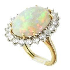 Fine Gray Crystal Australian Opal Diamond Two Color Gold Ring