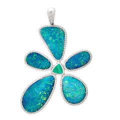 Floating Islands Collection Opal Paraiba Tourmaline Diamond Gold Flower Pendant 10