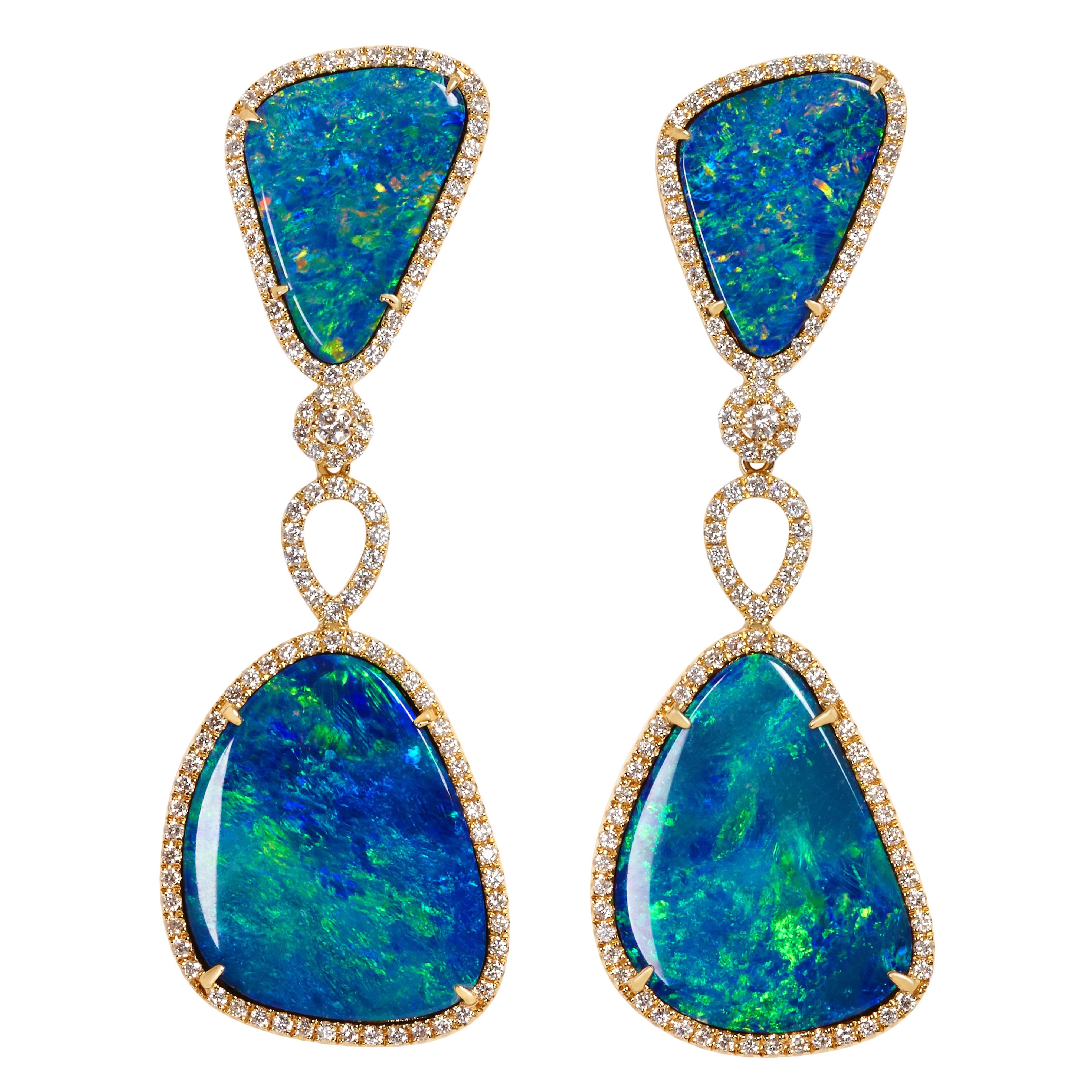 Floating Islands Collection - Opal and diamond detachable earrings For Sale