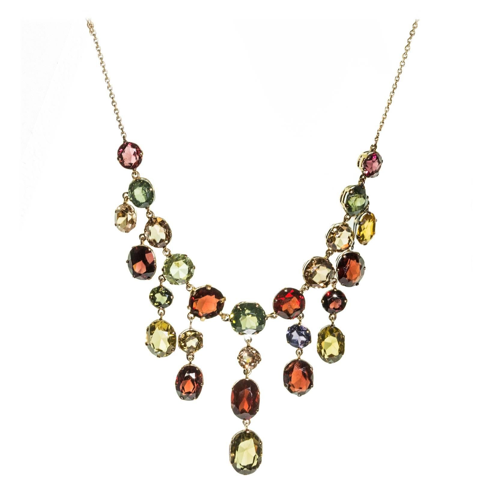 Edwardian Semi Precious Gem Waterfall Necklace For Sale