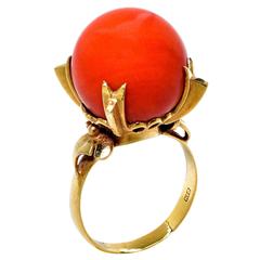 Red Coral Gold Ring