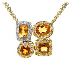 Citrine Diamond Two Color Gold Necklace