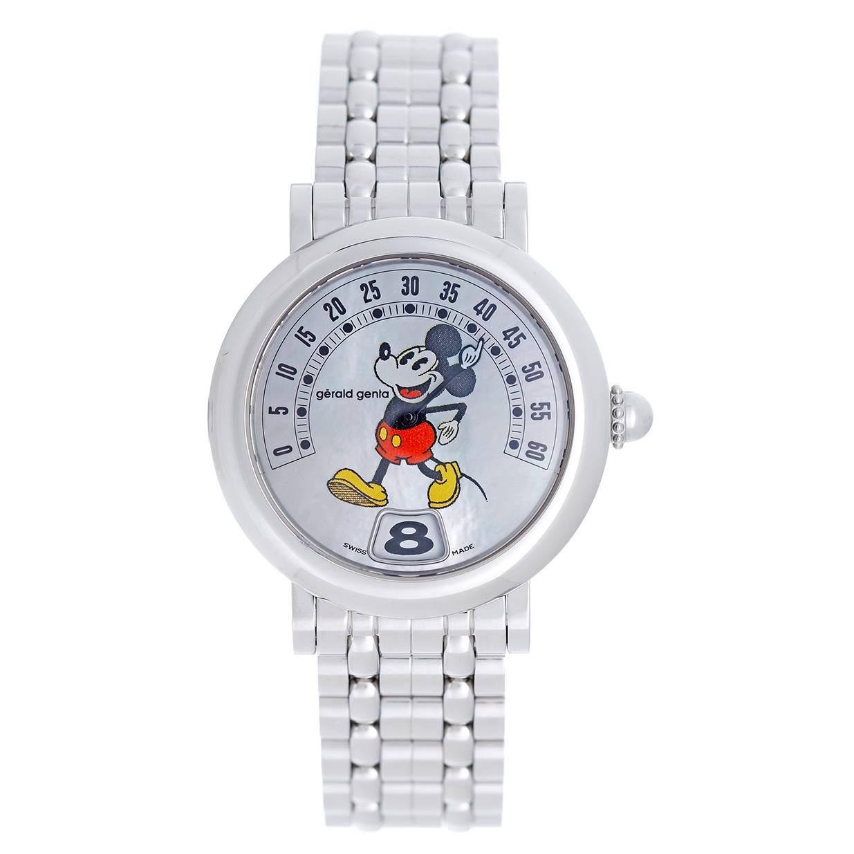 Gerald Genta Stainless Steel Retro Disney Mickey Mouse Automatic Wristwatch