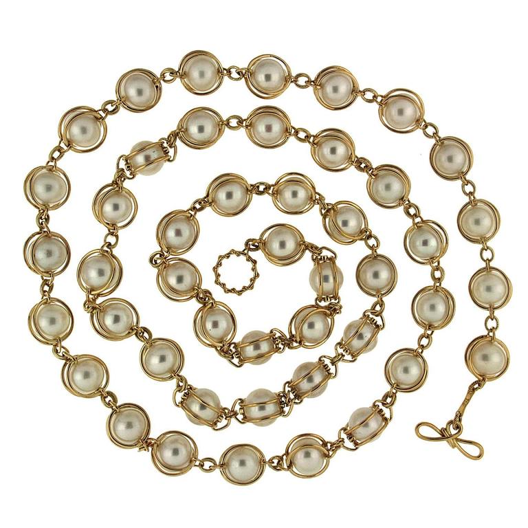 Doppio Smooth Pearls Necklace For Sale