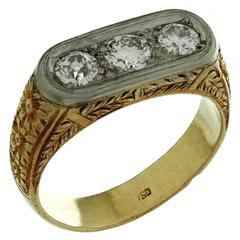 1940er Jahre Handgefertigter Diamant-Filigran-Gold Herrenring