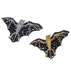 Vintage Dorera by Michelle Ong Diamond Gold Bat Brooches