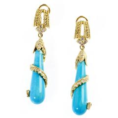 Stambolian Sleeping Beauty Turquoise Diamond Gold Drop Earrings