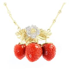 Stambolian Strawberry Coral Diamond Gold Necklace