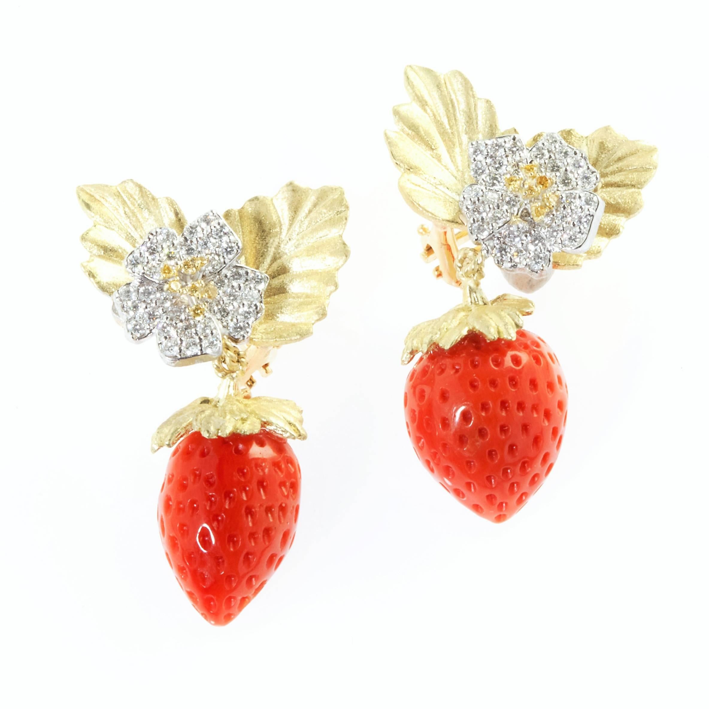 Pendientes de Oro Diamante Coral Fresa Stambolian