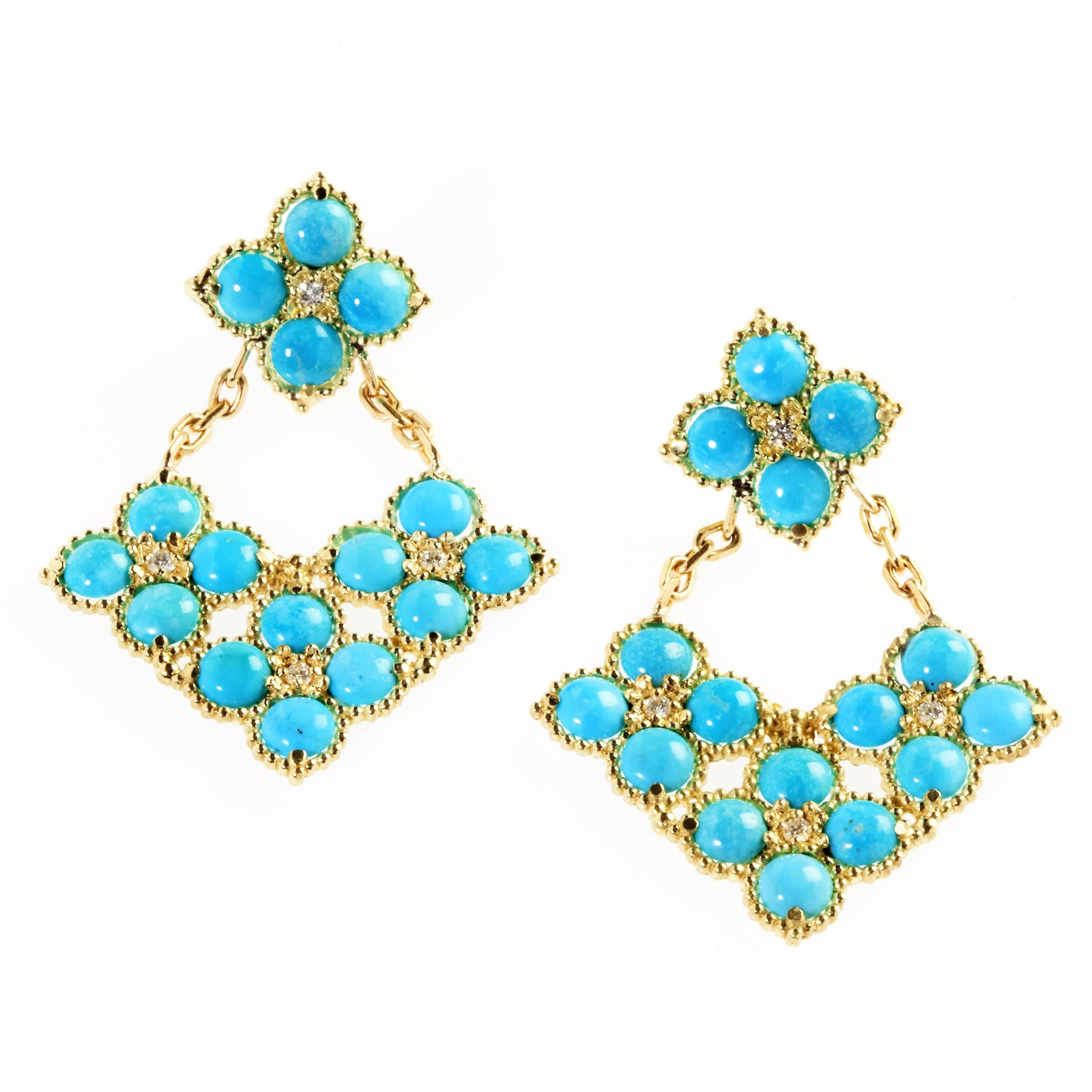 Stambolian Sleeping Beauty Turquoise Gold Drop Earrings For Sale