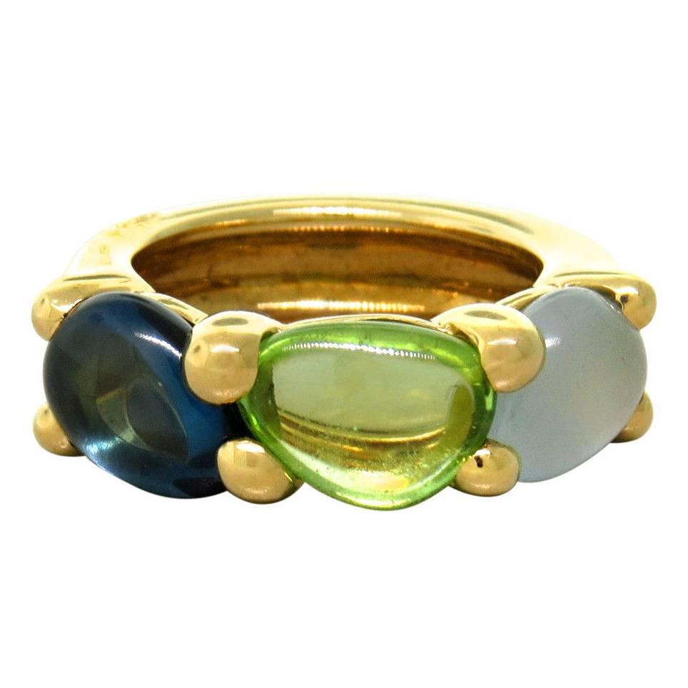 Pomellato Sassi Aquamarine Peridot Topaz Gold Ring