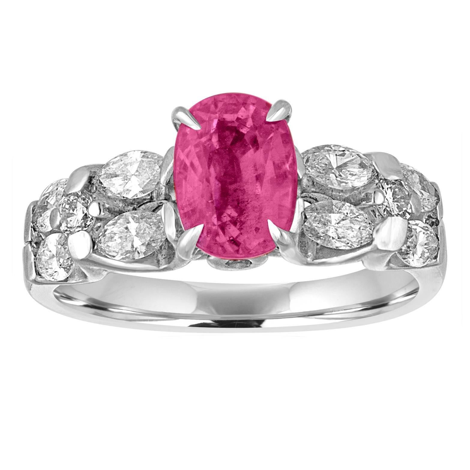 Certified 2.09 Carat Oval Pink Sapphire Diamond Platinum Ring