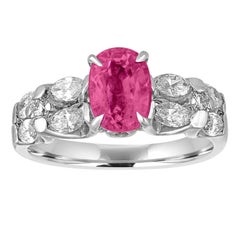 Certified 2.09 Carat Oval Pink Sapphire Diamond Platinum Ring