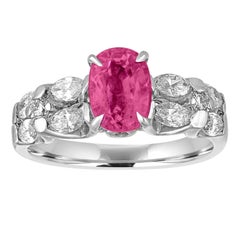 Anello certificato in platino con diamante e zaffiro rosa ovale da 2,09 carati