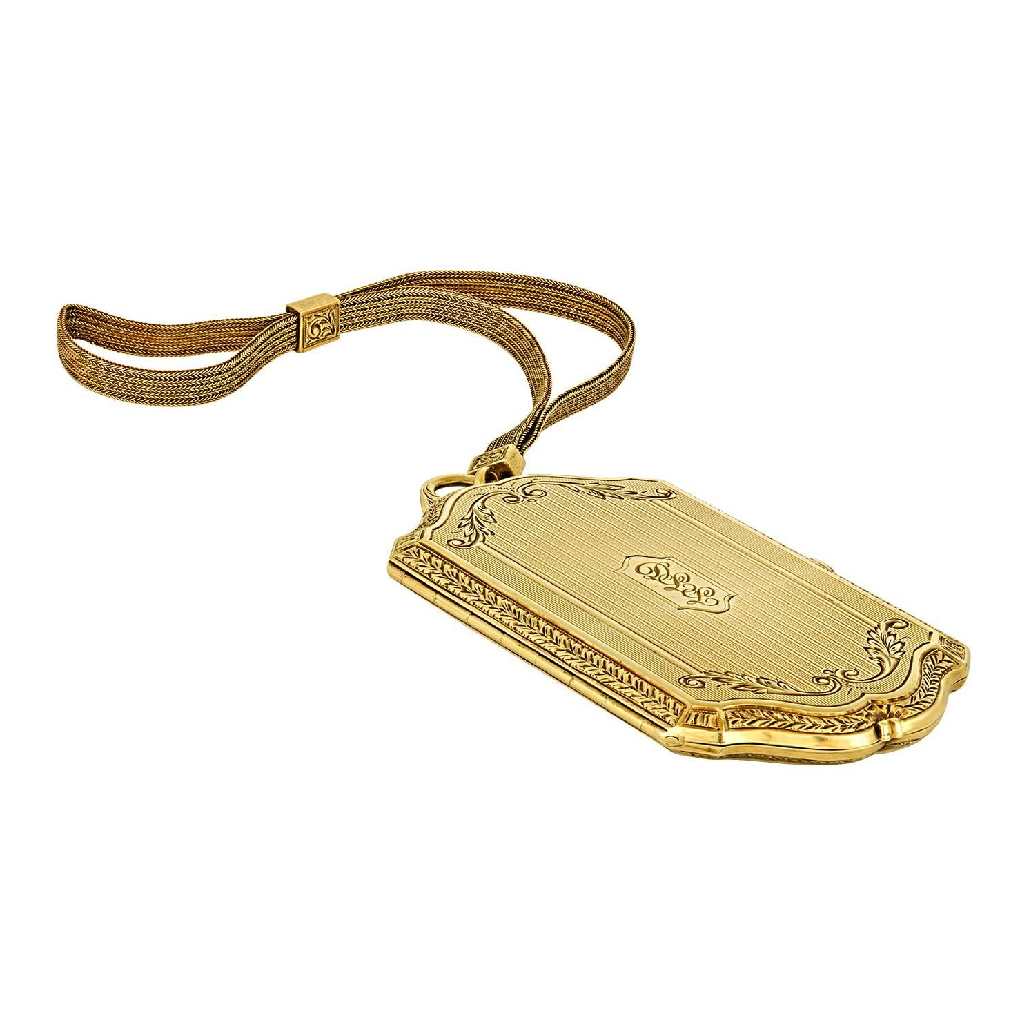 Schanfein & Tamis Art Deco Gold Wristlet Compact