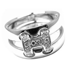 Hermes Diamond H Double Band Flex Gold Band Ring 9