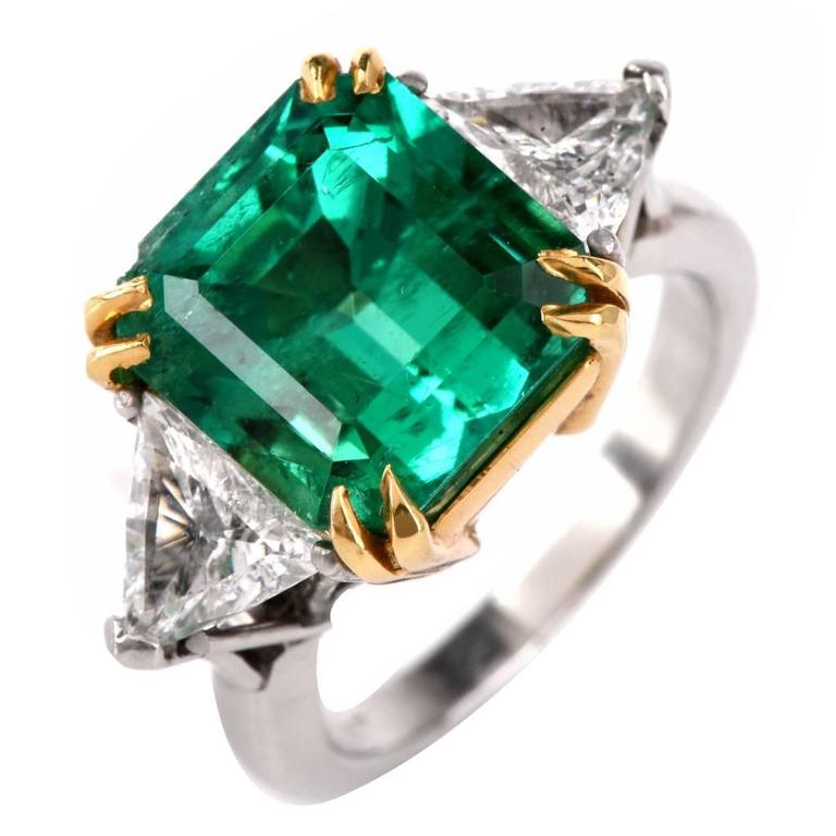 Impressive Fine Emerald Diamond Gold Platinum Ring For Sale at 1stDibs