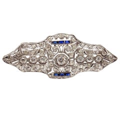Art Deco Sapphire 3.5 Carat Diamond Platinum Brooch Pin