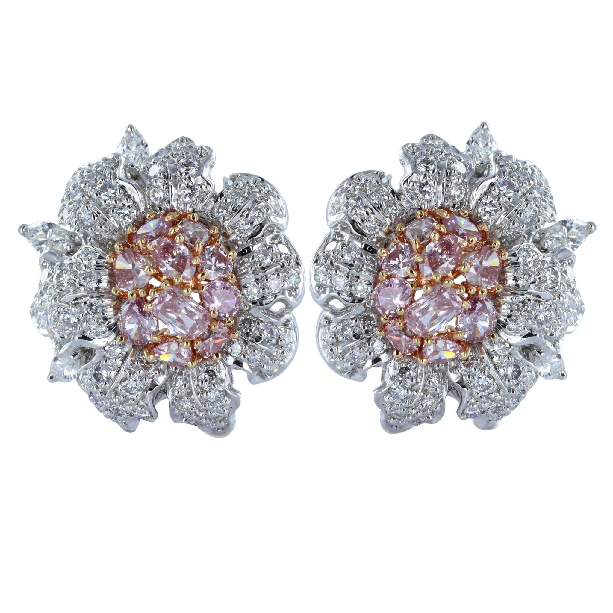 Natural Pink Diamond Clip Earrings For Sale
