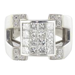 Modern Princess Brillant Diamond Gold Signet Ring 11