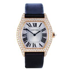 Cartier Lady's Rose Gold Diamond Bezel Tortue with Diamond Bezel Wristwatch