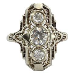 Art Deco 1.35 Carat Diamond Filigree Gold Plaque Ring