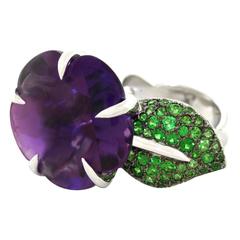 Chanel Amethyst and Tsavorite Garnet Gold Flower Ring