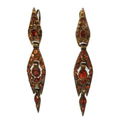 1850s Antique Hessonite Garnet Gold Earrings