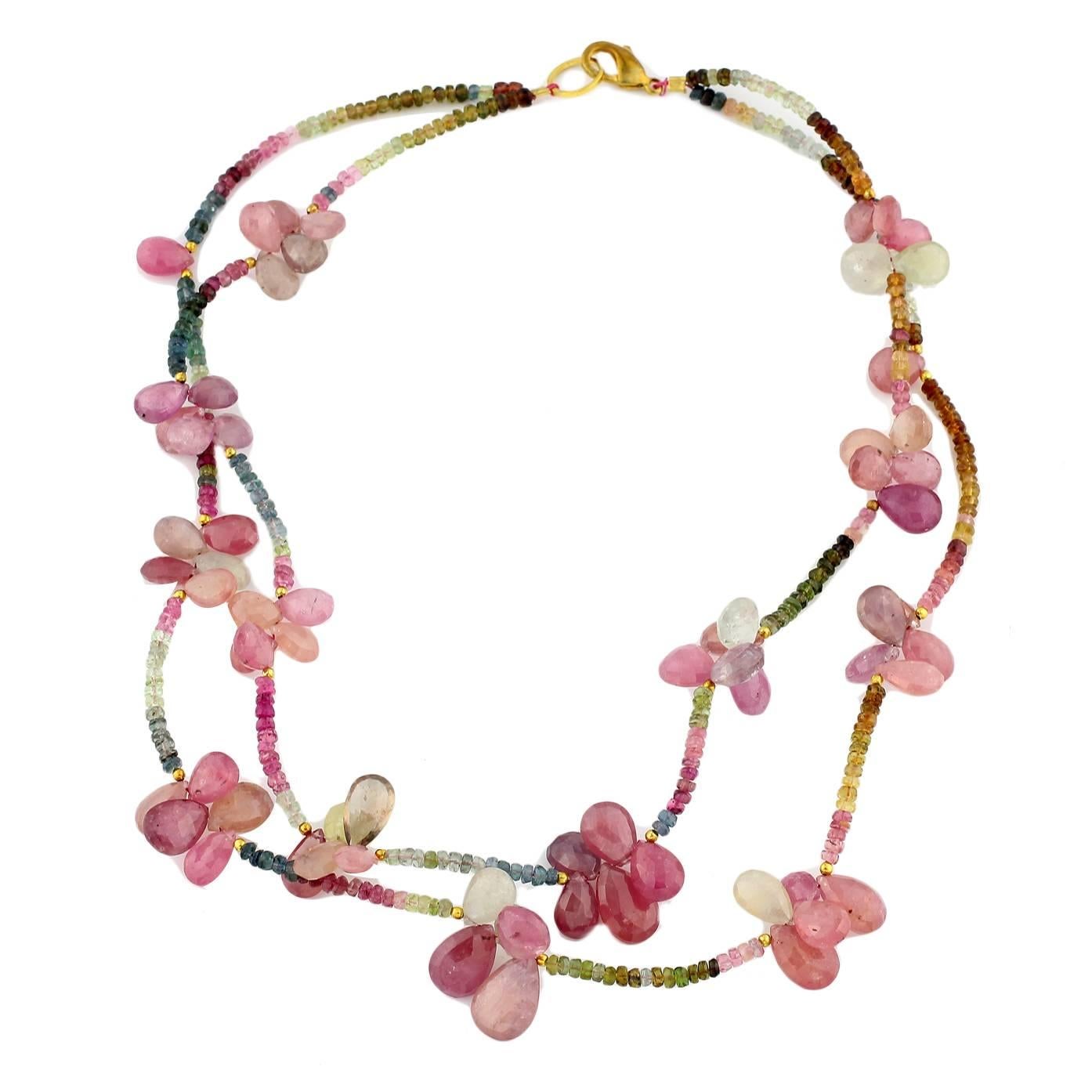 Double Strand "Butterflies" of Red/Pink Sapphires on Sapphire Choker Necklace