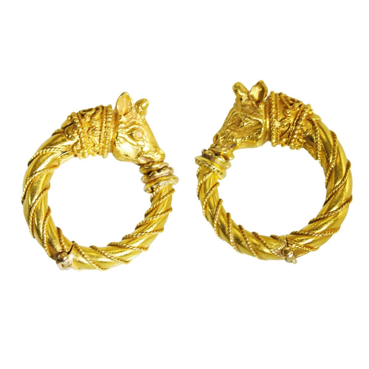 Zolotas Bull's Head Gold Hoop Earrings