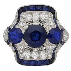 1935 Art Deco Sapphire Diamond Platinum Ring 8
