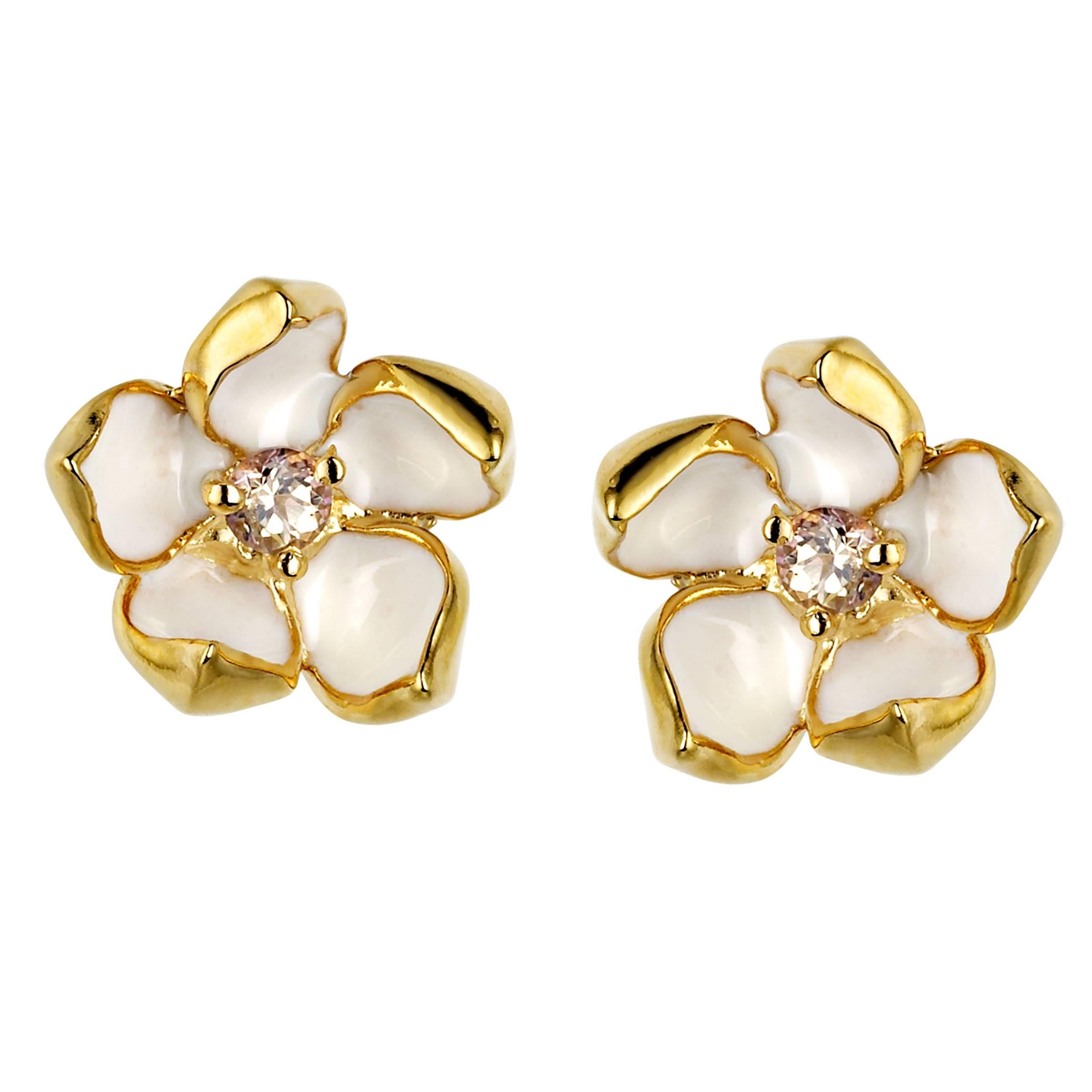 Shaun Leane Cherry Blossom Studs in Gold Vermeil with Diamond and Ivory Enamel For Sale