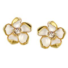 Shaun Leane Cherry Blossom Studs in Gold Vermeil with Diamond and Ivory Enamel