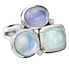 Fuscata Blue Chalcedony Blue Topaz Aquamarine Diamond Gold Ring 9