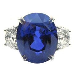 15.73 Carat Blue Sapphire Diamond Platinum Ring 4