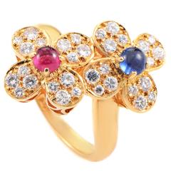 Van Cleef & Arpels Multi-Stone Diamond Gold Flowers Ring 