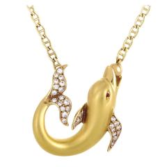 Carrera y Carrera Ruby Diamond Gold Dolphin Pendant Necklace