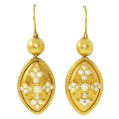 Victorian Pearl Gold Drop Earrings