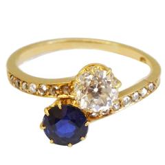 Sapphire Diamond Gold Crossover Ring Sapphire Diamond Gold Crossover Ring