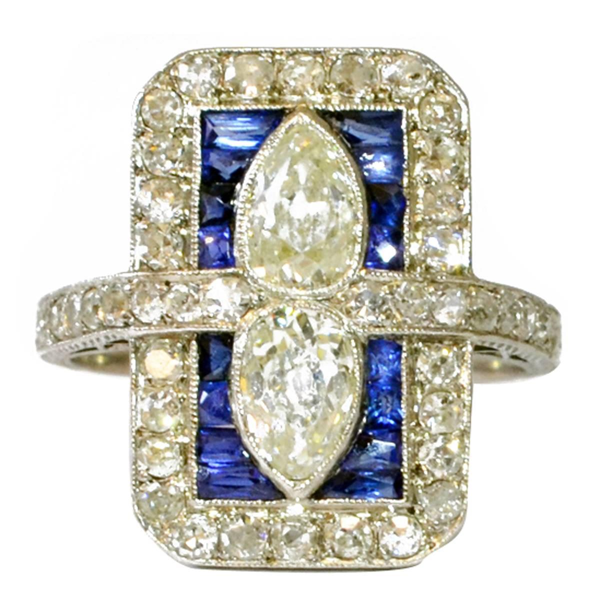 Belle Epoque Sapphire Diamond Platinum Ring For Sale