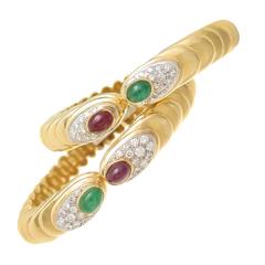 1980s Elegant Gem Set Gold Bangle Bracelets