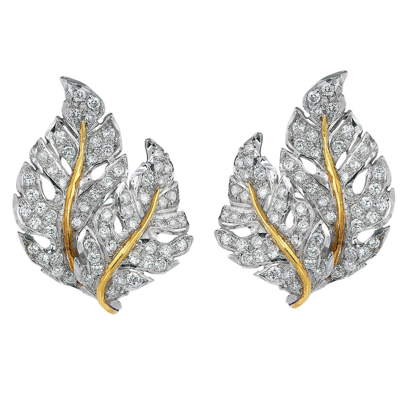 Buccellati Diamond Gold Leaf Earrings For Sale