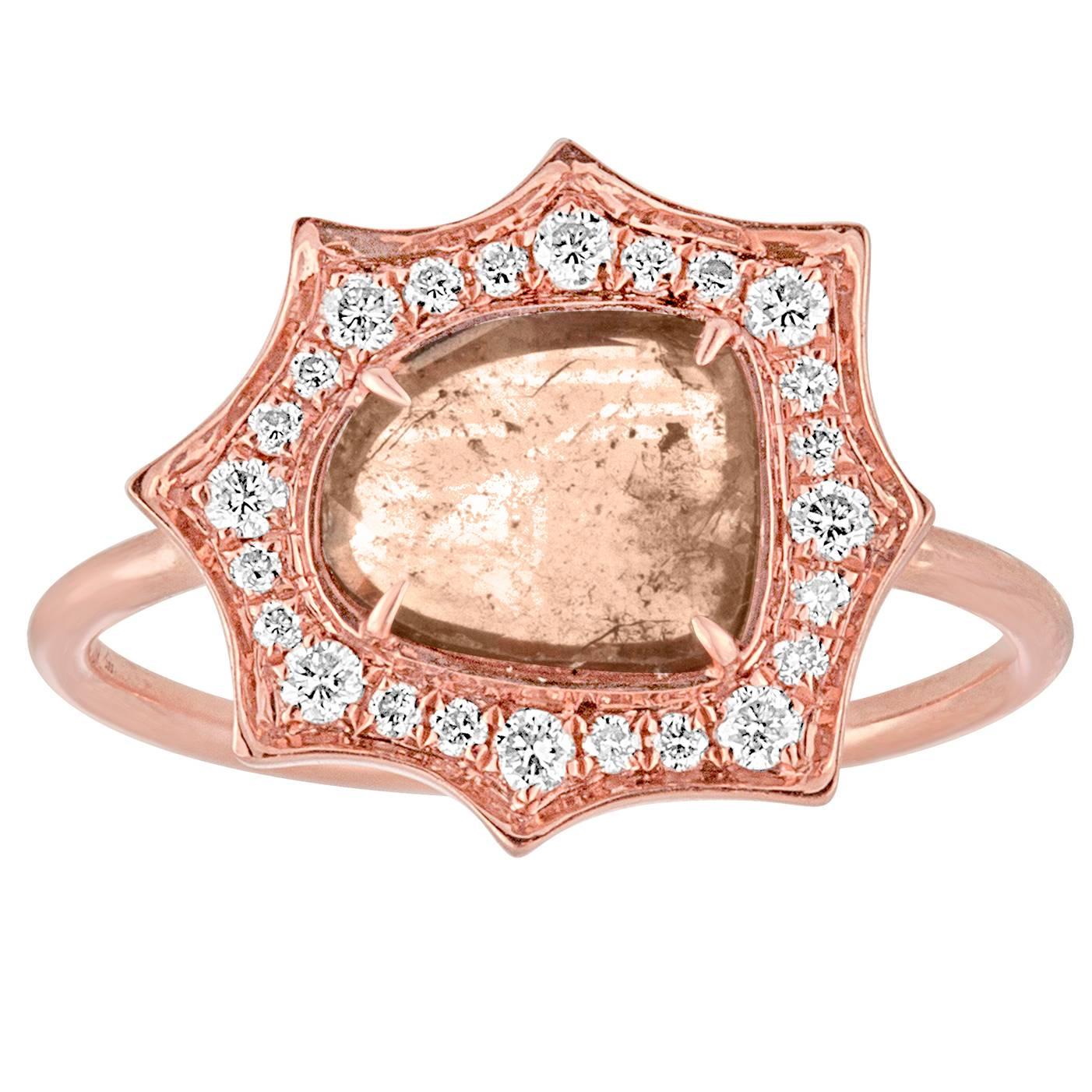 0.85 Carats Diamond Slice Star Halo Gold Ring For Sale