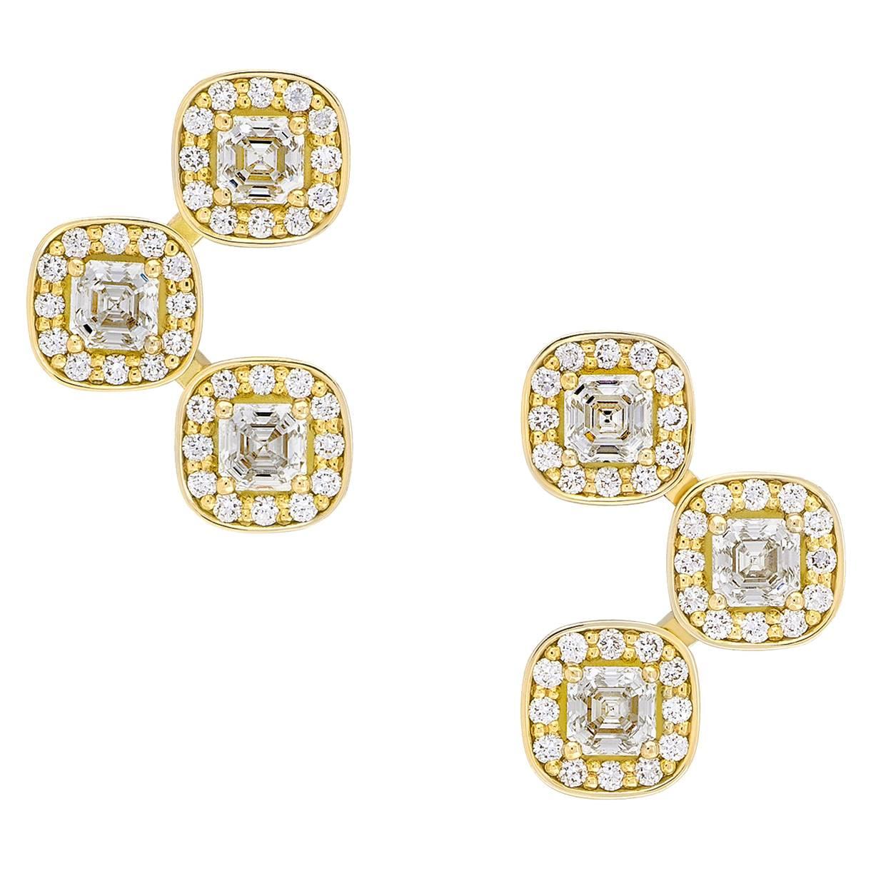 Inspired by the stunning and repitious patterns of the Magnificent Bird of Paradise, the Magnificent Asscher Earrings are a bold yet timeless statement piece. Featuring six stunning natural Asscher cut diamonds (1.8 tct) and 0.36 tct natural