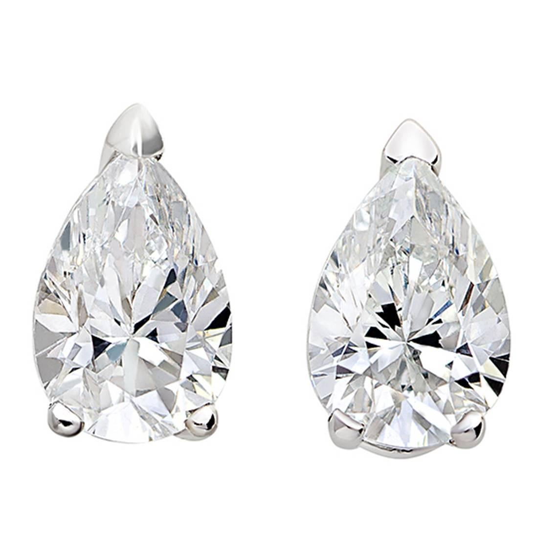 18 Karat White Gold Pear White Diamond Stud Earrings For Sale