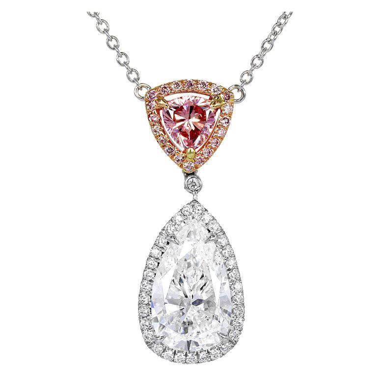 Colorless and Natural Pink Diamond Pendant For Sale
